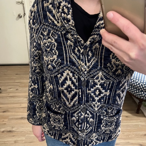 Denim & Supply Ralph Lauren Blue, Black, and Tan Buttoned Blazer - Picture 4 of 7